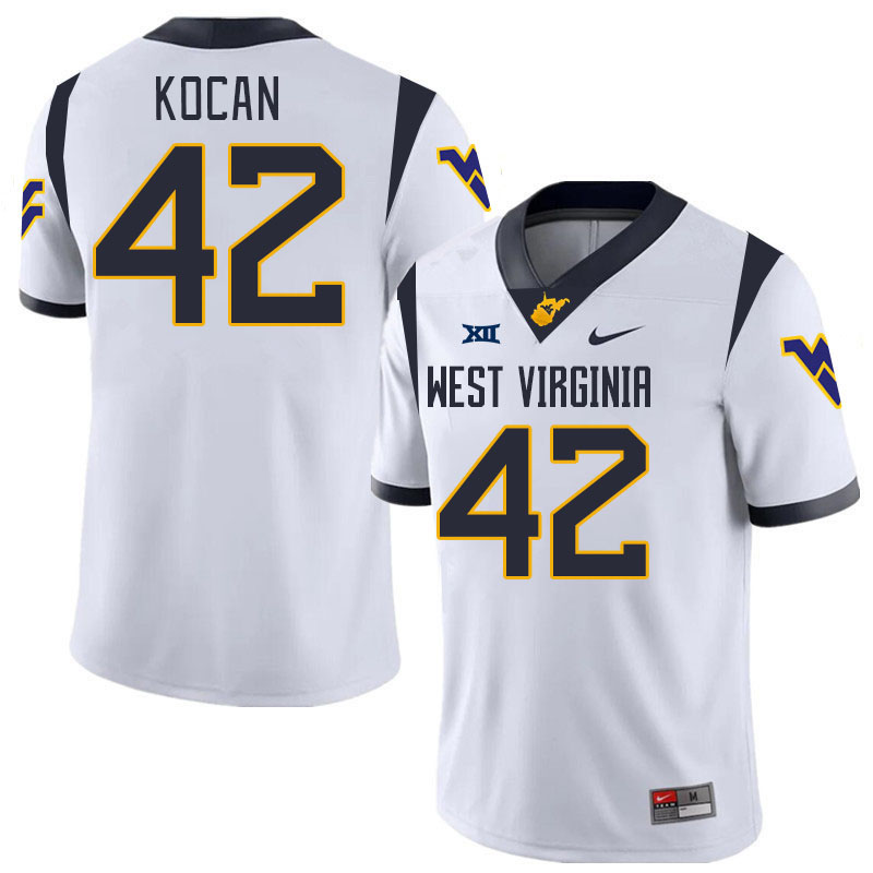 #42 RJ Kocan West Virginia Mountaineers College 2024 New Uniforms Football Jerseys Stitched Sale-White